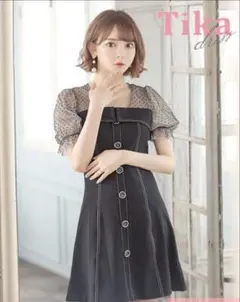 Tika♡ドット柄シアーデニム風ワンピース