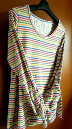 ボーダーカットソー　カシュクール　カラフル　柔らかい　長袖Tシャツ