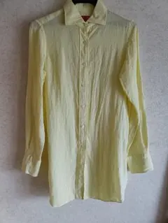 薄い黄色のリネン100% レディース 長袖シャツ