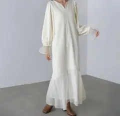 Bab オーガンジー切替スウェットワンピース ホワイト