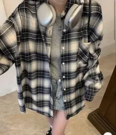 シーイン SHEIN チェックシャツ 長袖 ドロップショルダー オーバーサイズ