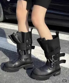 ヴィンテージ バックル 厚底 パンク バイカー　シーイン　Y2K ブーツ　ベルト