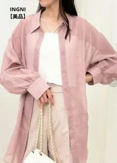 INGNI/イング　装飾付ラメシアーシャツ　薄ピンク　羽織りのサムネイル