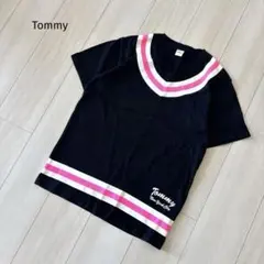 Tommy NYC ボーダーライン VネックTシャツ ブラック M