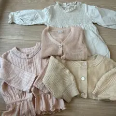 カーディガンとワンピースの4点セット（ピンク・ベージュ）