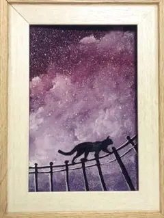 絵画　菫に染まる猫　micchan作