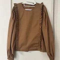 ZARAフリル付きブラウン長袖トップス