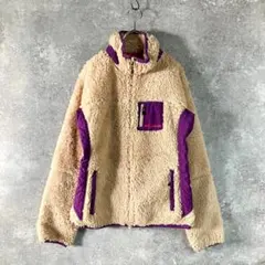 Columbia　フリース　長袖　ベージュ　パープル　ハーフジップ　ロゴ　ボア