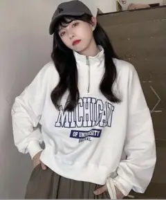 00s yk2 カレッジロゴ　ハーフジップ　クロップド丈　トレーナー　韓国