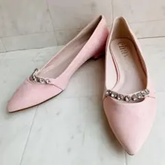 DIANA ビジュー付き スエードパンプス　 ピンク 24.5cm ローヒール