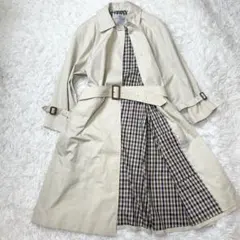 アクアスキュータム ステンカラーコート クラブチェック ベルト付き M