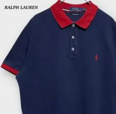 .ポロラルフローレン バイカラー リンガー 半袖 ポロシャツ ネイビー レッド