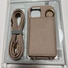 ベージュ 合成皮革 iPhoneケース ストラップ付き