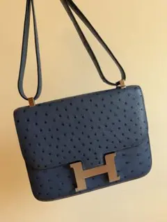 エルメス コンスタンス 24ブルーオーストリッチ ゴールド金具 1999年