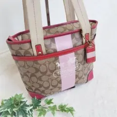 COACH コーチ ハンドバッグ シグネチャー レッド×ブラウン PVC