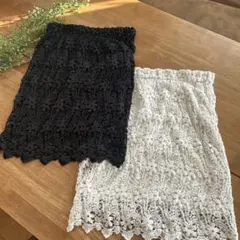 Spic&Span レースひざ丈スカート 黒と白　２枚セット