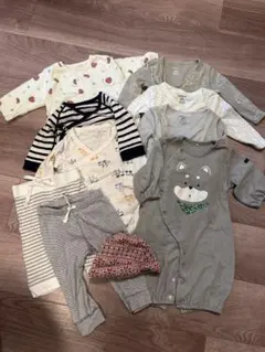 【50-60セット】動物柄ロンパース・ストライプパンツセット