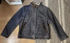 裏地チェック柄 デニムライダースジャケット インディゴ