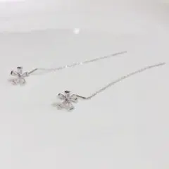 silver925 キラキラ　お花　揺れ揺れ　ロングピアス シルバー