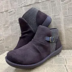 新品★レディース★24.0cm★幅広 シワ加工ブーツ 焦茶色 9872