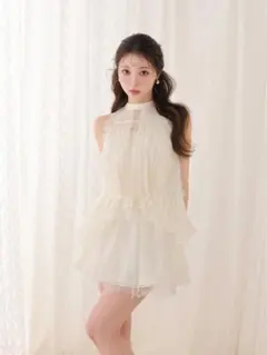 Dot chiffon ruffle setup(eme11012) - メルカリ