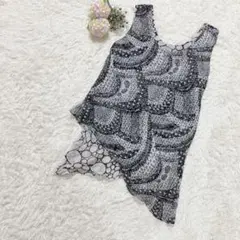 希少 海外古着 2way アシンメトリー チュニック シアー 総柄 モノトーン