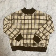イング　チェック柄ハイネック薄手セーター Mサイズ