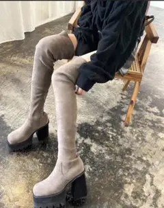 EMODAスクエアタンクロングブーツ エモダ ニーハイブーツ ベージュ