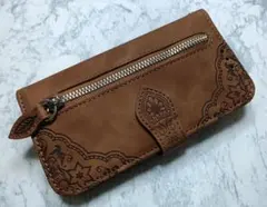 手帳型 iPhone7/8/SE 用 ケース PUレザー 民族柄 花柄 ブラウン