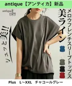 タグ付き新品【アンティカ】シュッと美メロウトップス　半袖　チャコールグレーのサムネイル