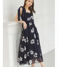 スナイデル ショルダーリボン ロングワンピース M フラワー