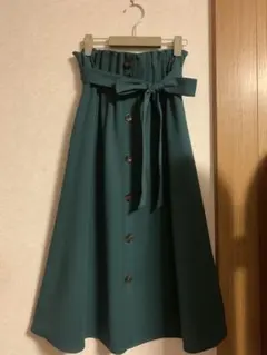 リボンベルト付きグリーンフレアスカート Lサイズ