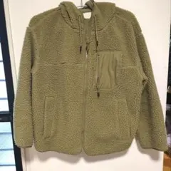 H&M　フリースジャケット フード付き オリーブグリーン