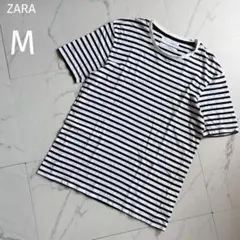 ザラ【M】クルーネック♡半袖♡Tシャツ♡リラックスフィット♡ボーダー♡綿100%