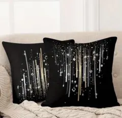 クッションカバー 2枚セット ブラック ゴールド シルバー 幾何学模様