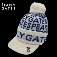 ★新品正規品 パーリーゲイツ ロゴ総柄 つば付きニットワッチ (UNISEX)