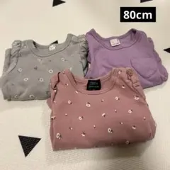 フラワープリント パフスリーブTシャツ 95cm未満