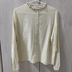 ehka sopo 刺繍フリルネック 長袖ブラウス アイボリー