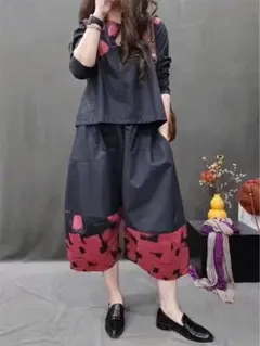 目玉商品シャツパンツ２点セット100%綿赤柄