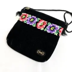 【美品】フェイラー　ショルダーバッグ　ポーチ　花柄　ロゴ　刺繍　ブラック