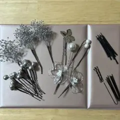 花飾りとパール付きヘアピンセット