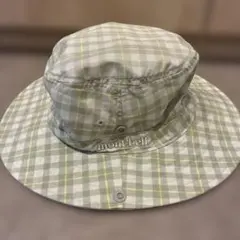 《美品》mont-bell 黄緑・黄チェック柄 ハット Lサイズ 58-60㎝