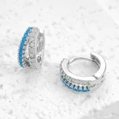 【匿名配送✨新品】フープピアス　シルバー　ターコイズ　ジルコニア　２連ピアス