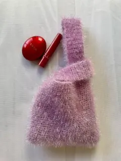 可愛いふわふわ手編みミニバッグ✨キラキラ糸使用