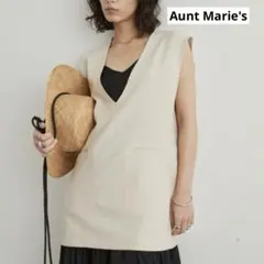 Aunt Marie's リネンライクVネックジレ　アイボリー　ゆったりのサムネイル
