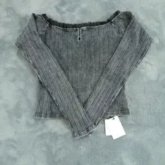 GRL レースフリルオフショルダーリブトップスtu1571　ブラック