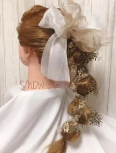 ホワイトゴールドリボン髪飾り 卒業式髪飾り 成人式髪飾り 人気髪飾り