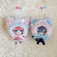 【ブルー×ピンクリボン】にじぱぺっと ぬい服 10cm 帽子 被り物 着ぐるみ