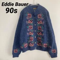 90s 【Eddie_Bauer】 カーディガン 花柄 ネイビー M