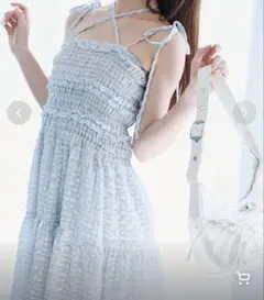 フリルシャーリングキャミワンピ　OLIVE des OLIVE サックス　水色